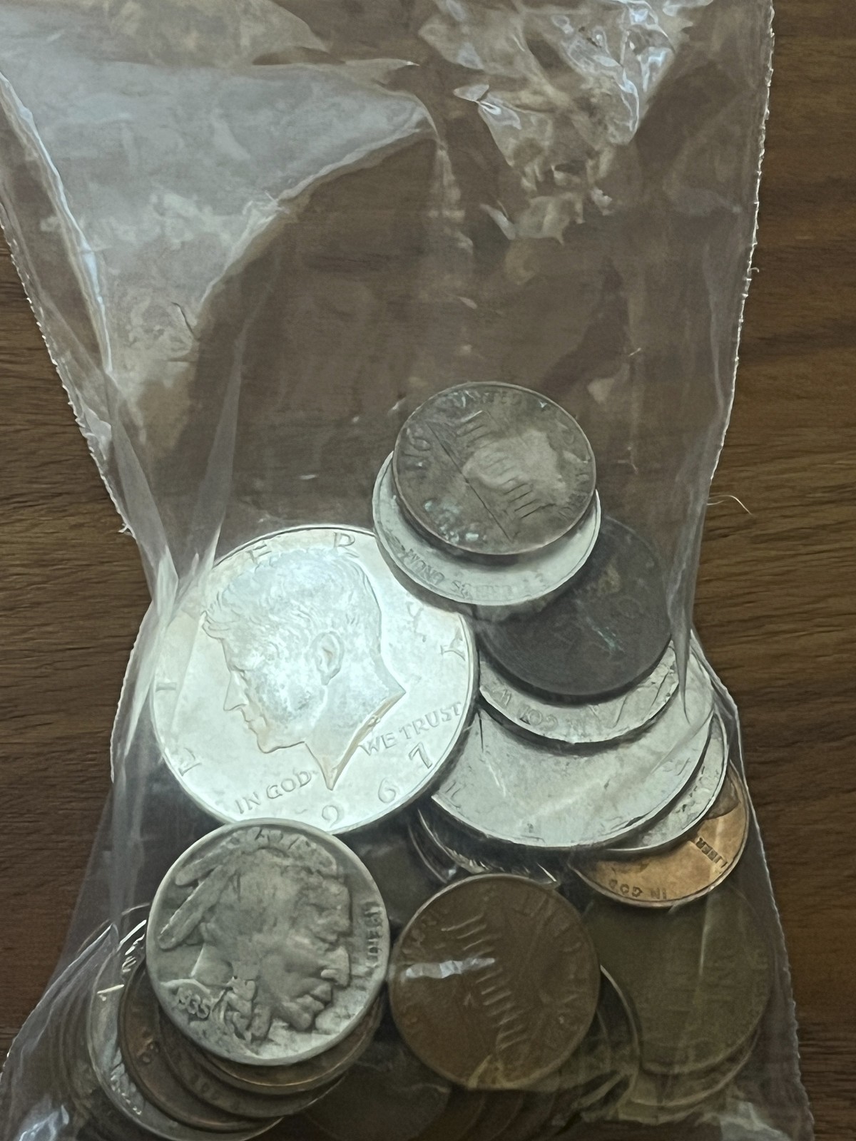 Silver Half Dollar Coin Hunt Lot – 2 Halves, Buffalo, Wheat Cents, Copper cents