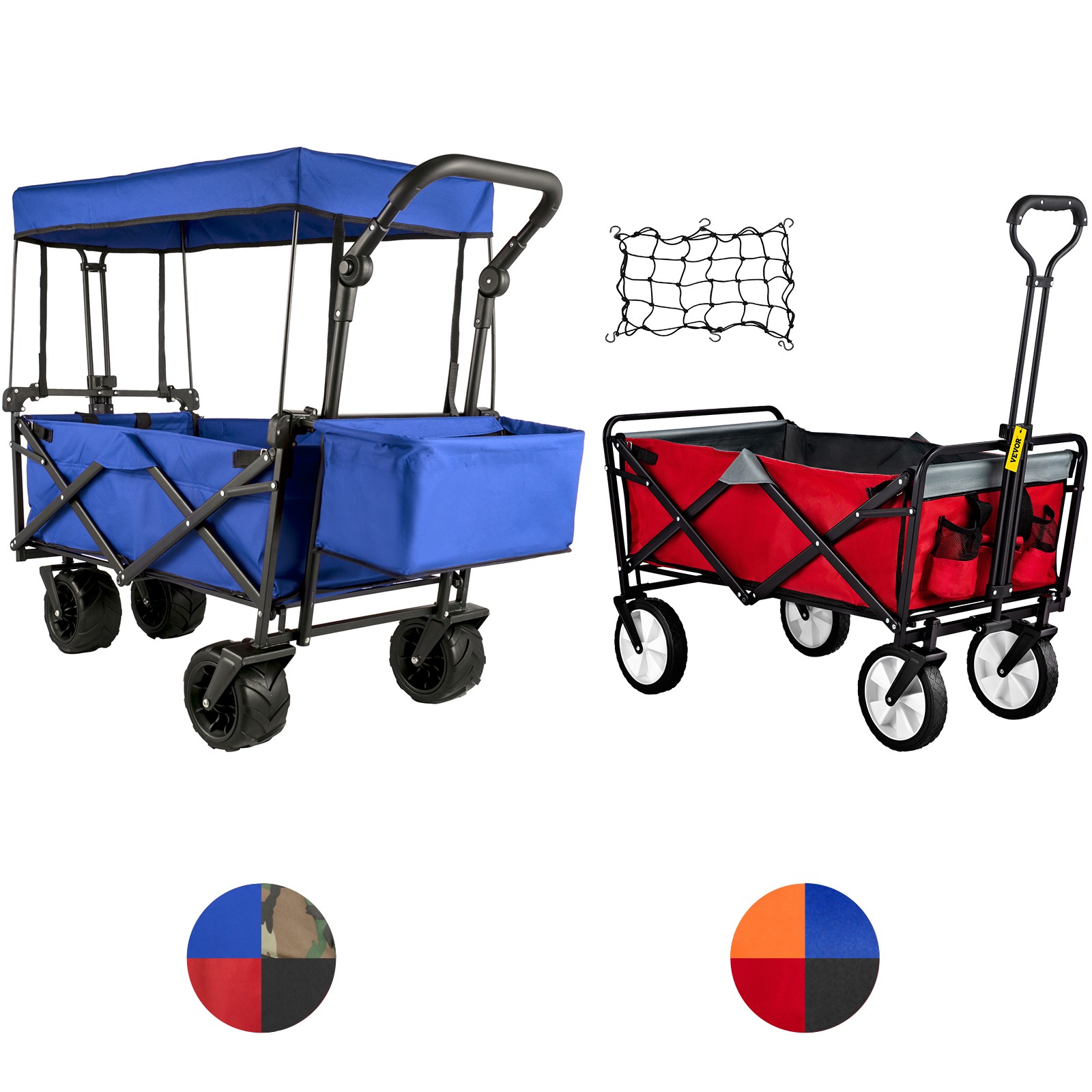 Folding Wagon Cart Collapsible Folding Garden Cart w/ Shade Beach Utility