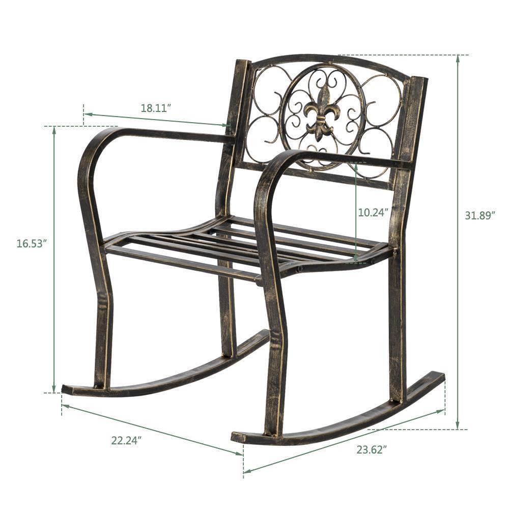 22in Heavy Duty Metal Double Rocking Chair for Patio Outdoor Garden Bench Glider