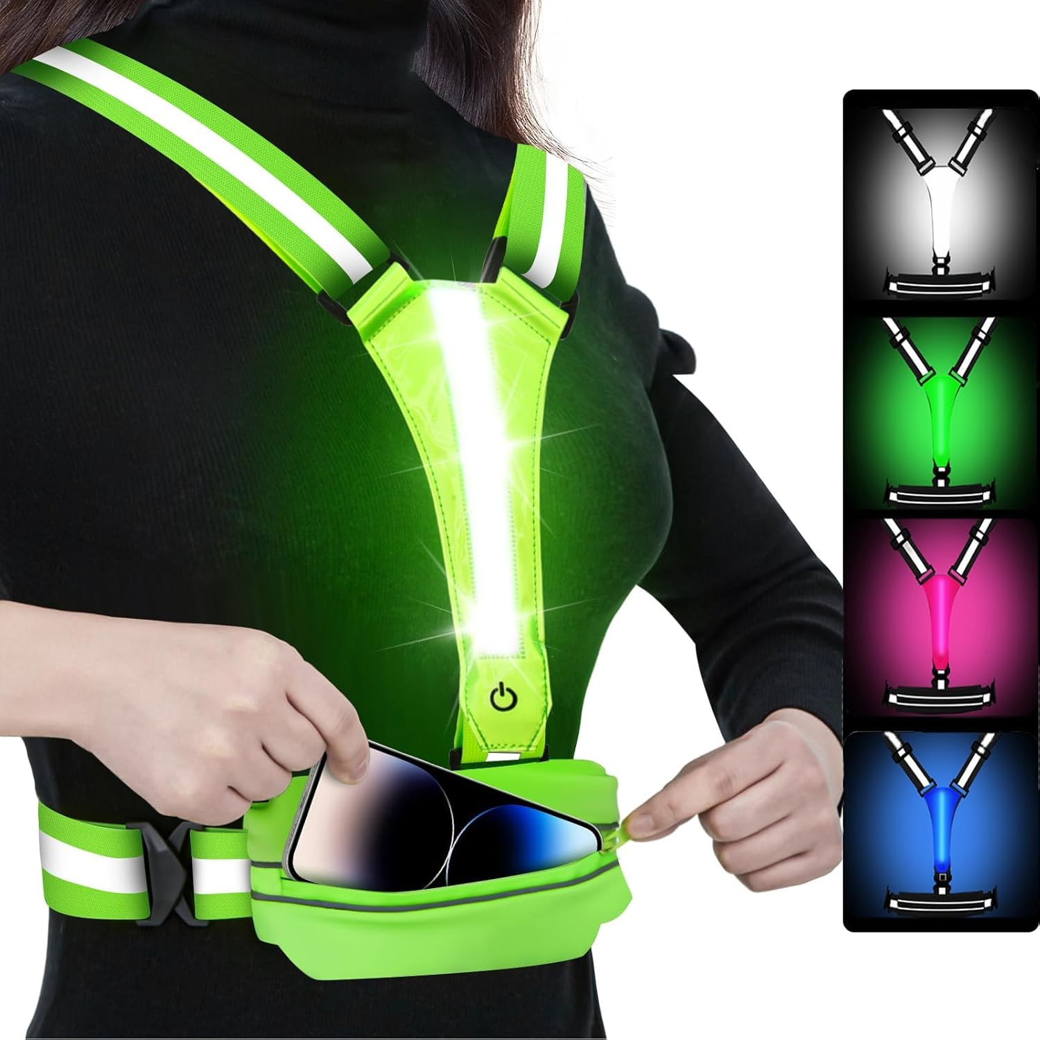 LED Reflective Light up Safety Running Vest for Biking Walking at Night, High V