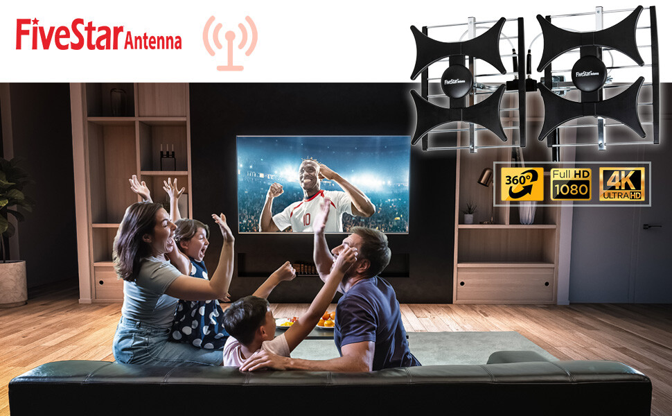 Amplified HDTV Antenna 200 Mile 4K 1080P UHF VHF Indoor Outdoor FM + Cable/Pole