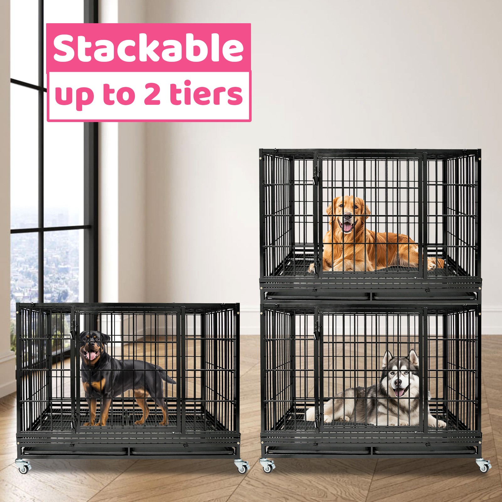 47 in Large Dog Crate Dog Kennel Indoor Stackable, Big Dog Cage for Large Dogs