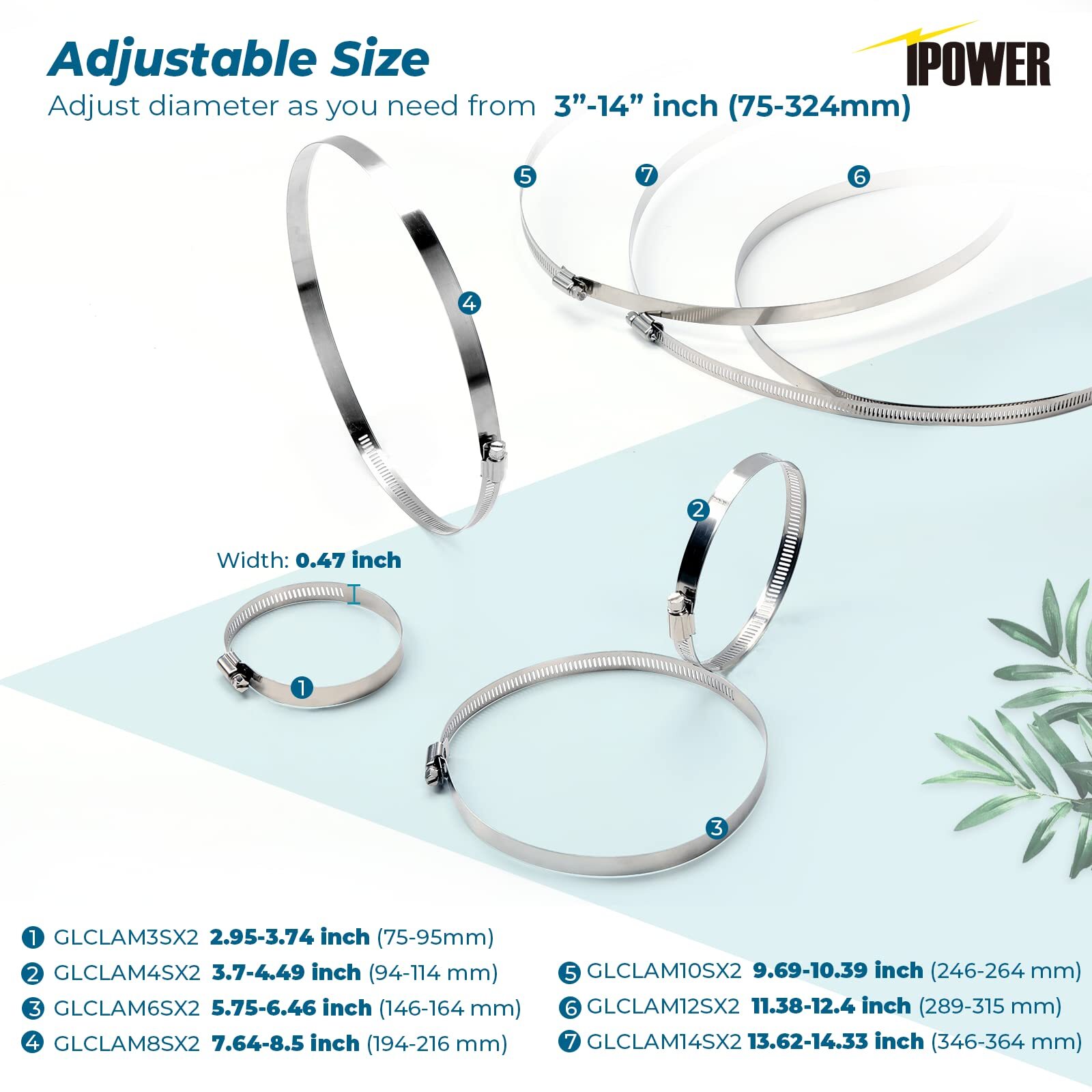 2pcs 3in Adjustable 304 Stainless Steel Duct Hose Clamps for Ducting Ventilation