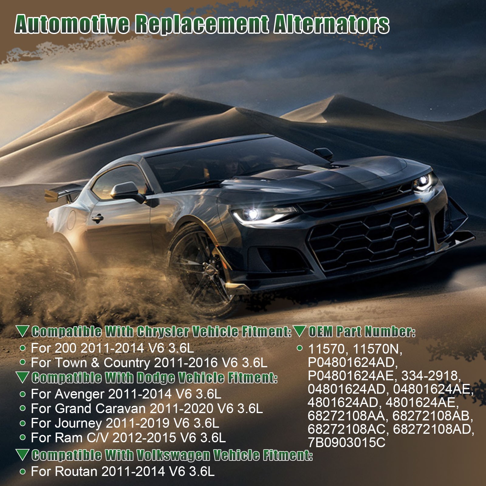 Alternator For Dodge Journey & Grand Caravan 3.6L 2011 2012 2013 2014 2015 2016