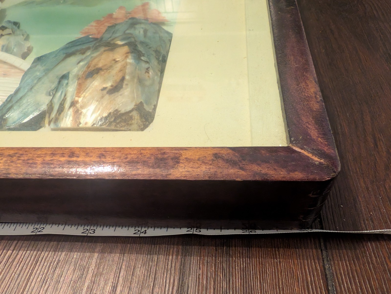 Vintage Chinese Mother Of Pearl Shell Porcelain Landscape 3D Painting Wood Frame