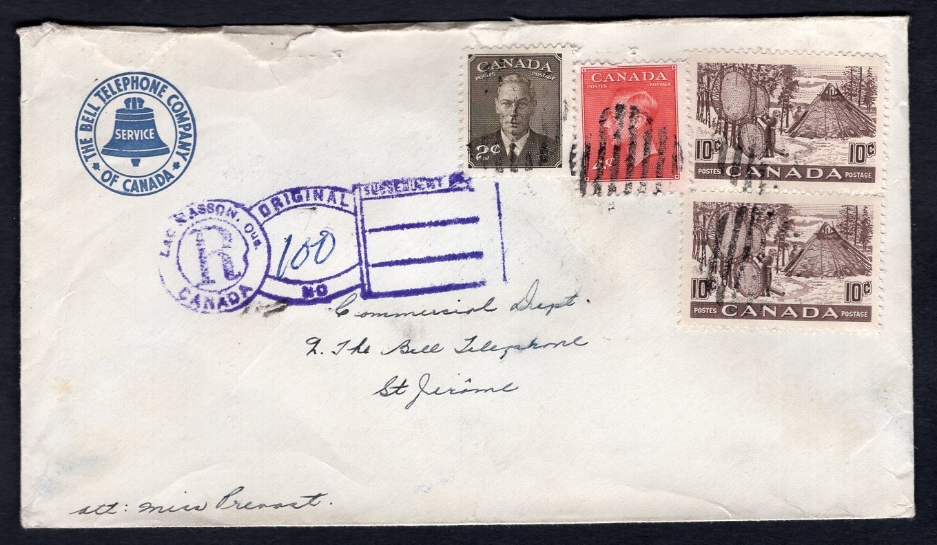 CANADA Lac Masson Quebec 1951 Keyhole Registered Cover; Bell Telephone Co; RPO