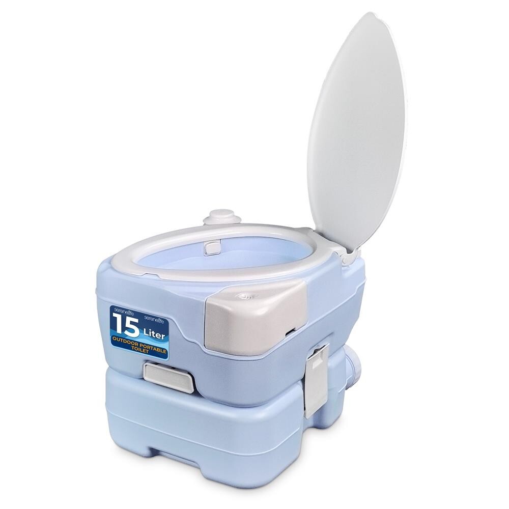 SereneLife 15 Liter Outdoor Portable Toilet w/ Extra Large Seat (Moonwhite)