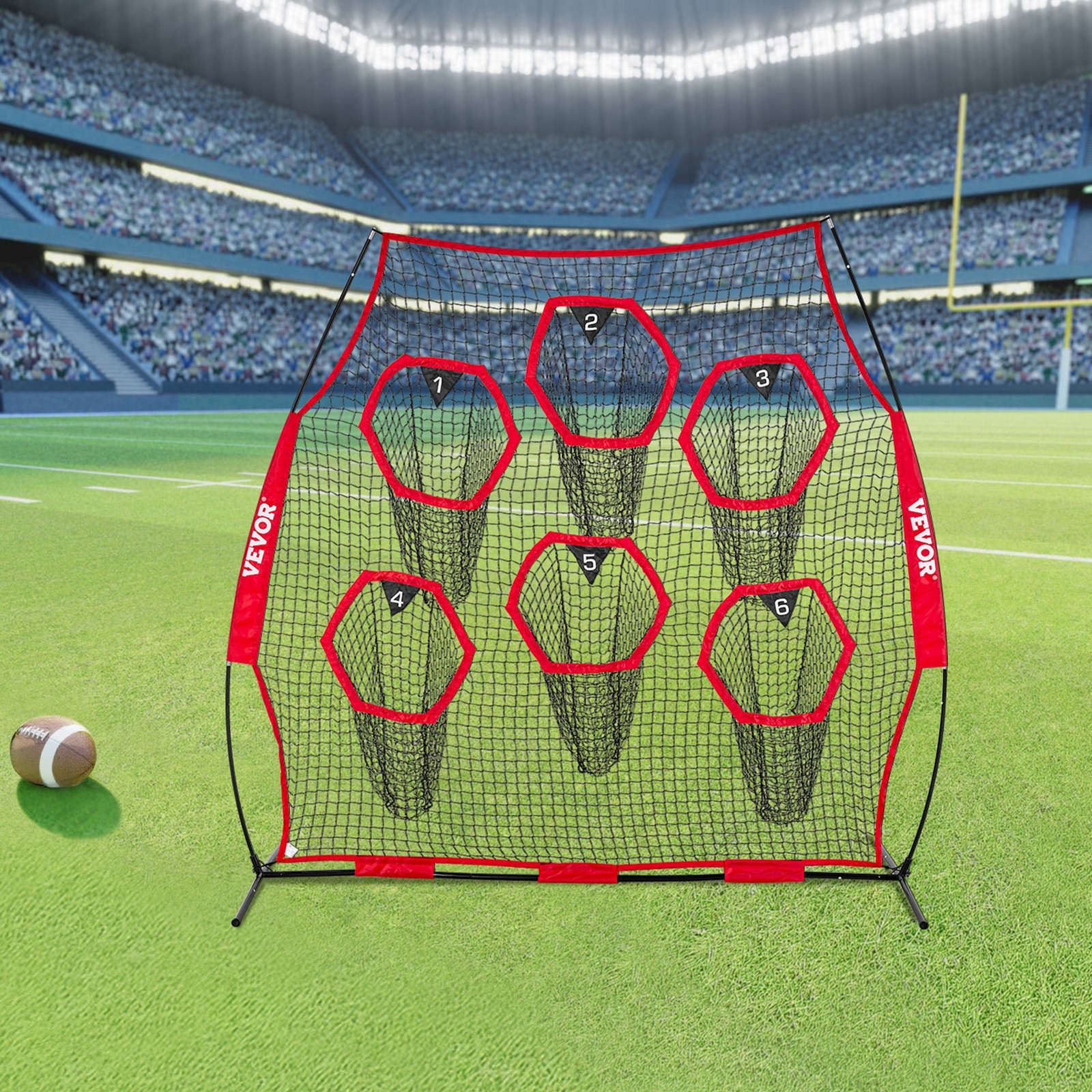VEVOR 8x8 ft Football Trainer Throwing Net Portable Practice Net Improve QB Red