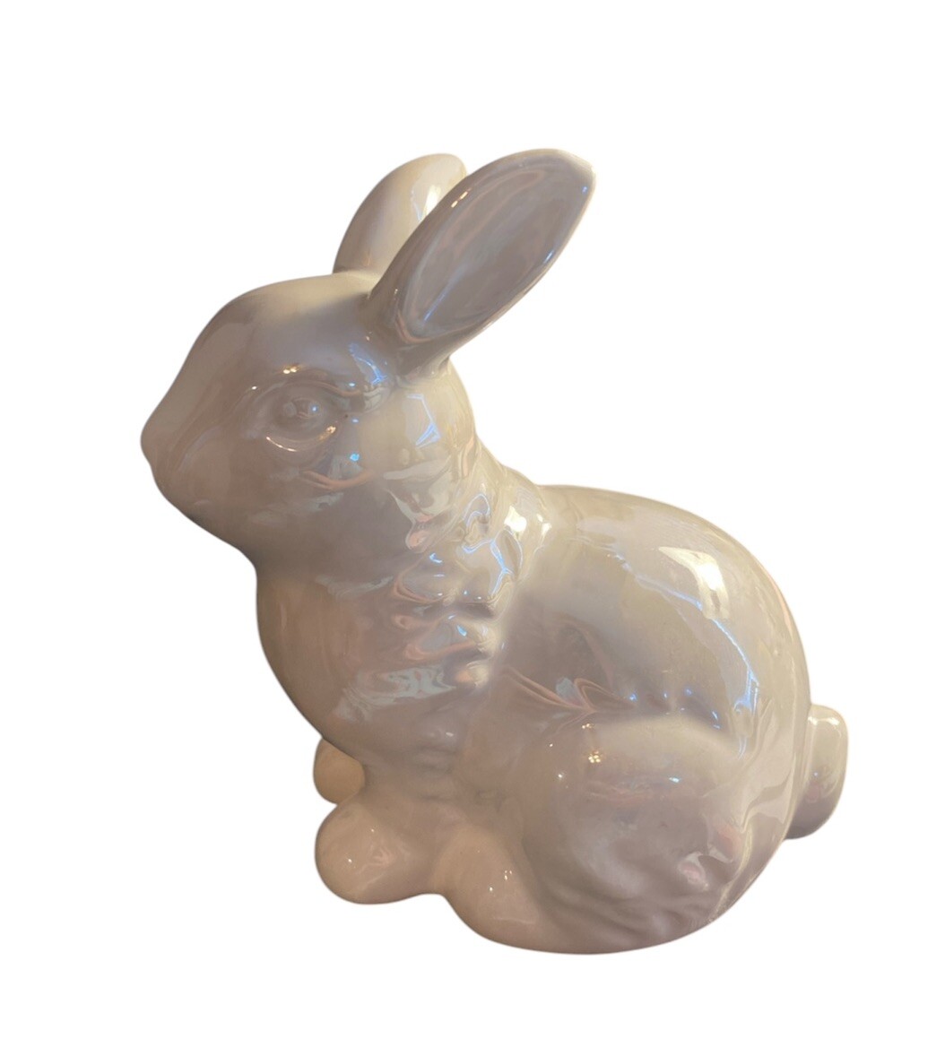 Ceramic White Bunny Rabbit Figure Pearl Glaze Easter Decor Spring
