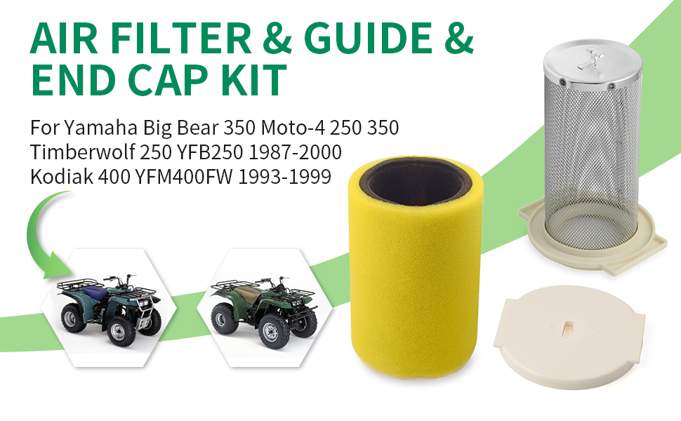Air Filter & Guide & END CAP For Yamaha Moto-4 350 YFM350 YFM350ER 1987 - 1995