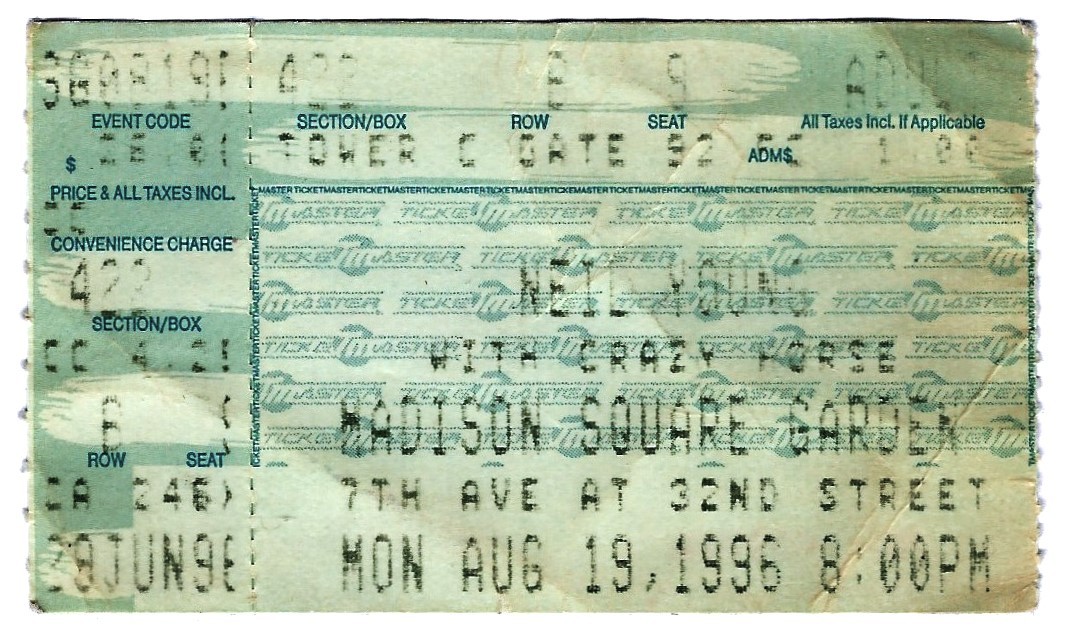 Neil Young & Crazy Horse 8/19/96 New York City NY MSG Rare Ticket Stub