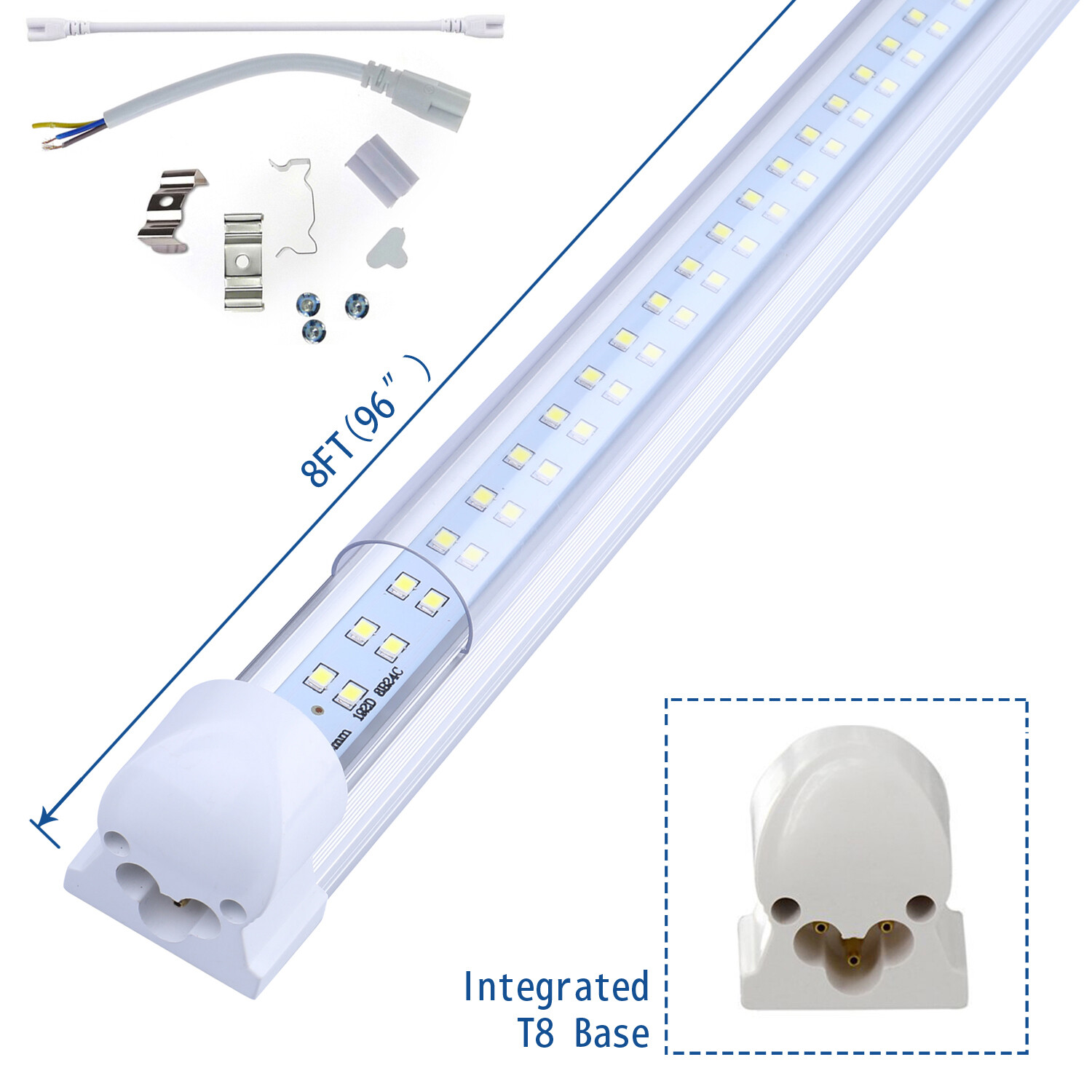 4P 8FT LED Shop Light Fixture, 6000K Linkable Tube Light T8 Integrated LED Bulb
