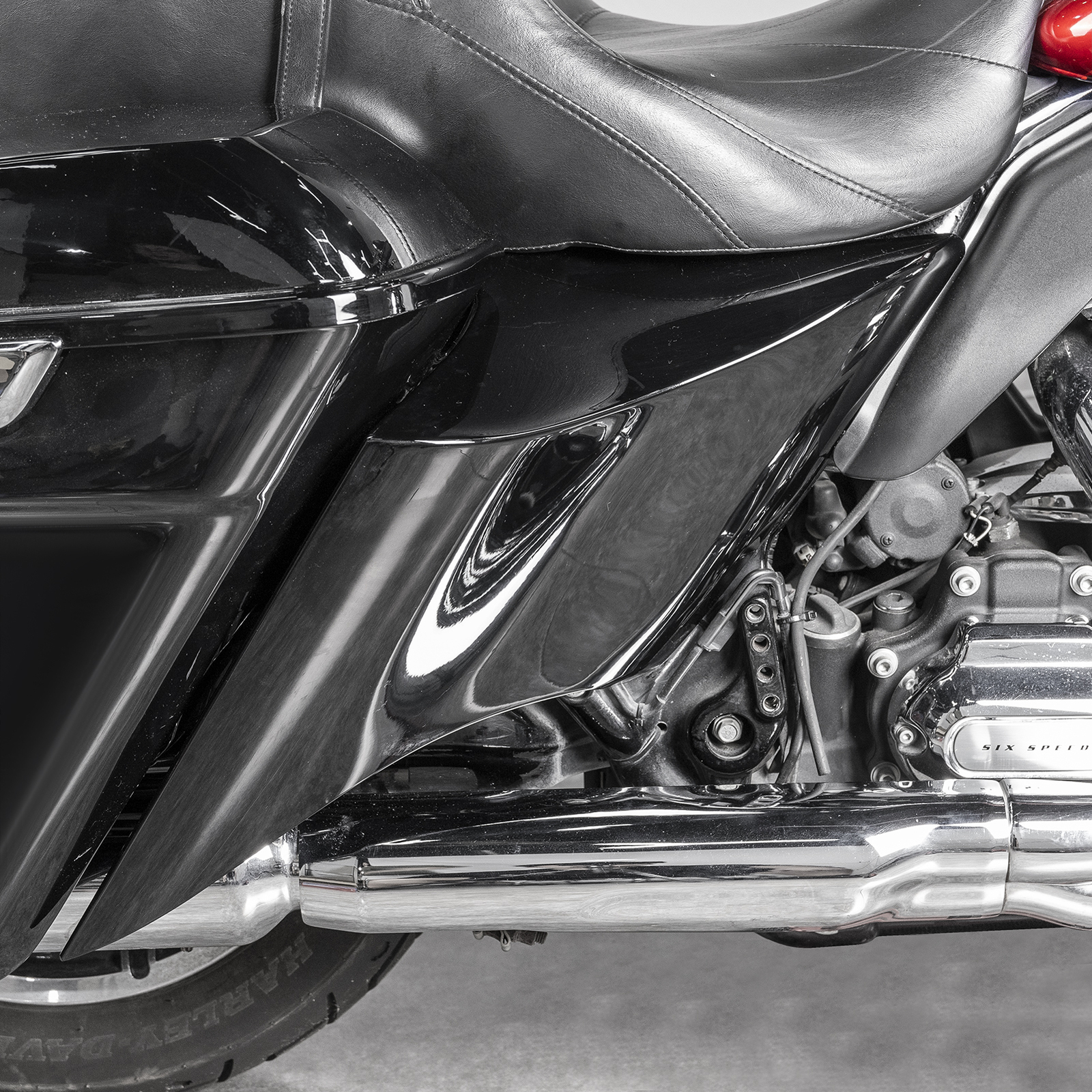 Stretched Extended Side Cover Panel Black For Harley Touring FLT FLH 2014-2024