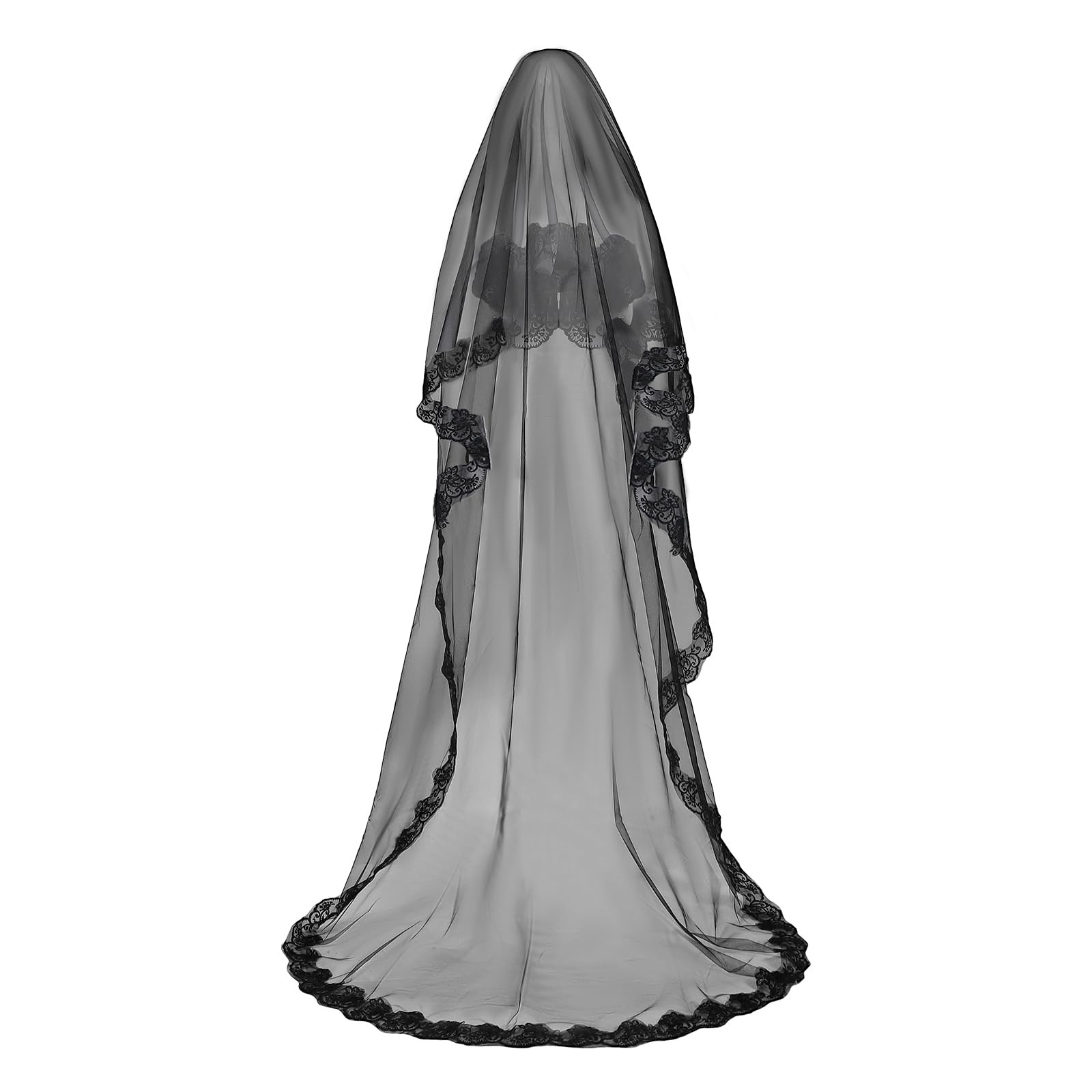 1 Tier Black Lace Veil Bridal Wedding Dress Veil Classic Sheer Bride Long Sha...