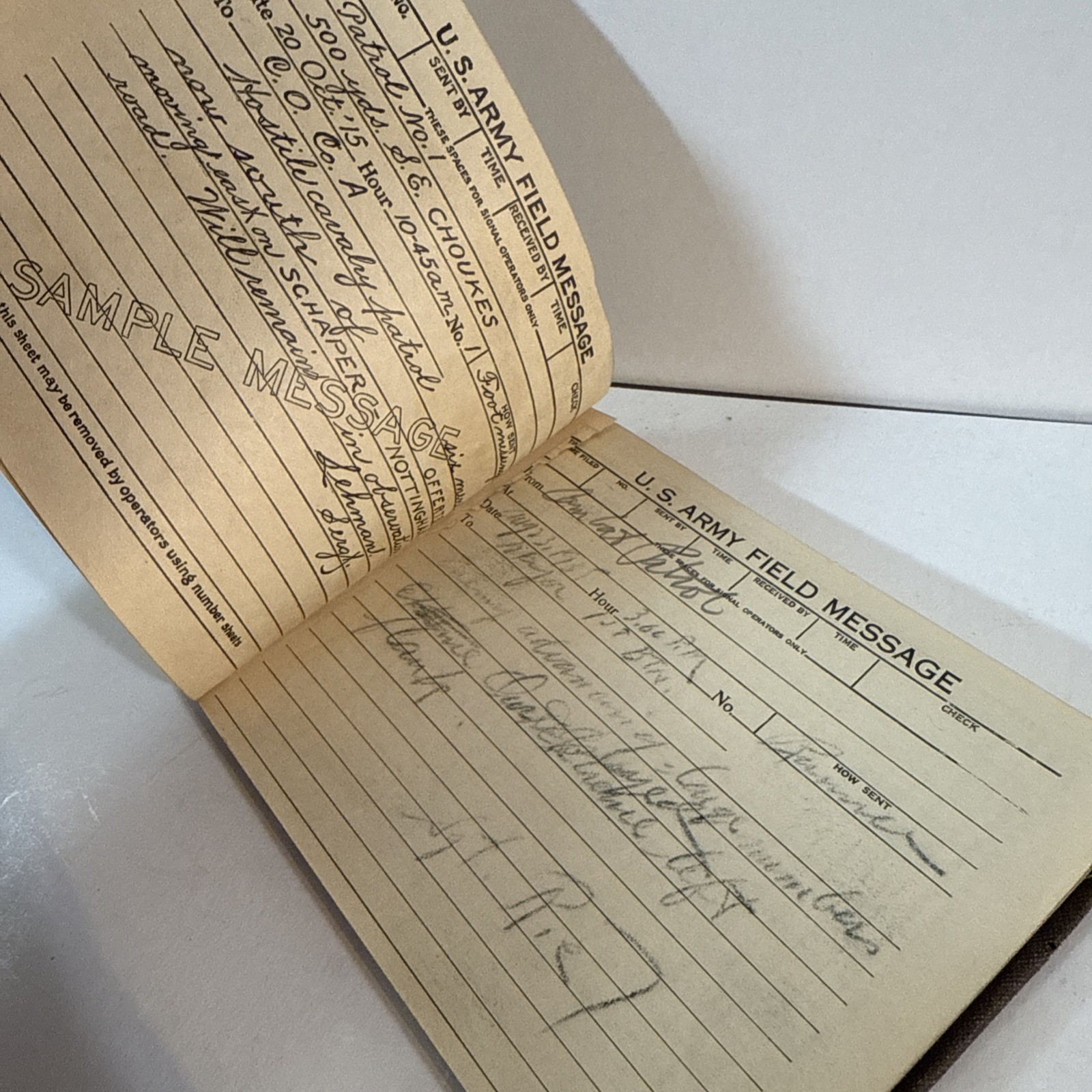 1917 WWI US Army Field Message Book Semaphore Code Mostly Unused Carbon Copy