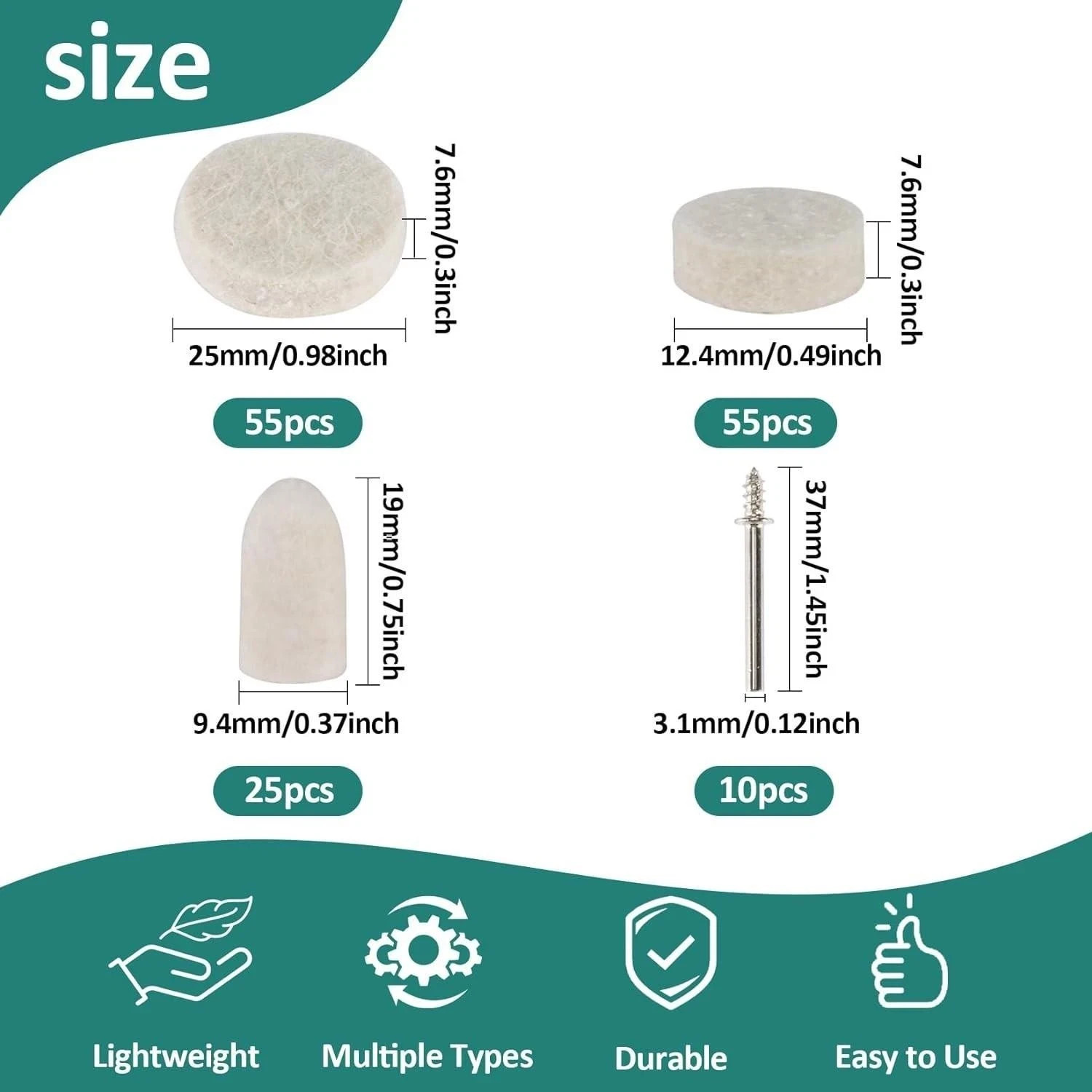 145 Piece Wool Felt Polishing Pad 1/8 Inch Shank Set for Dremel Rotary Tools