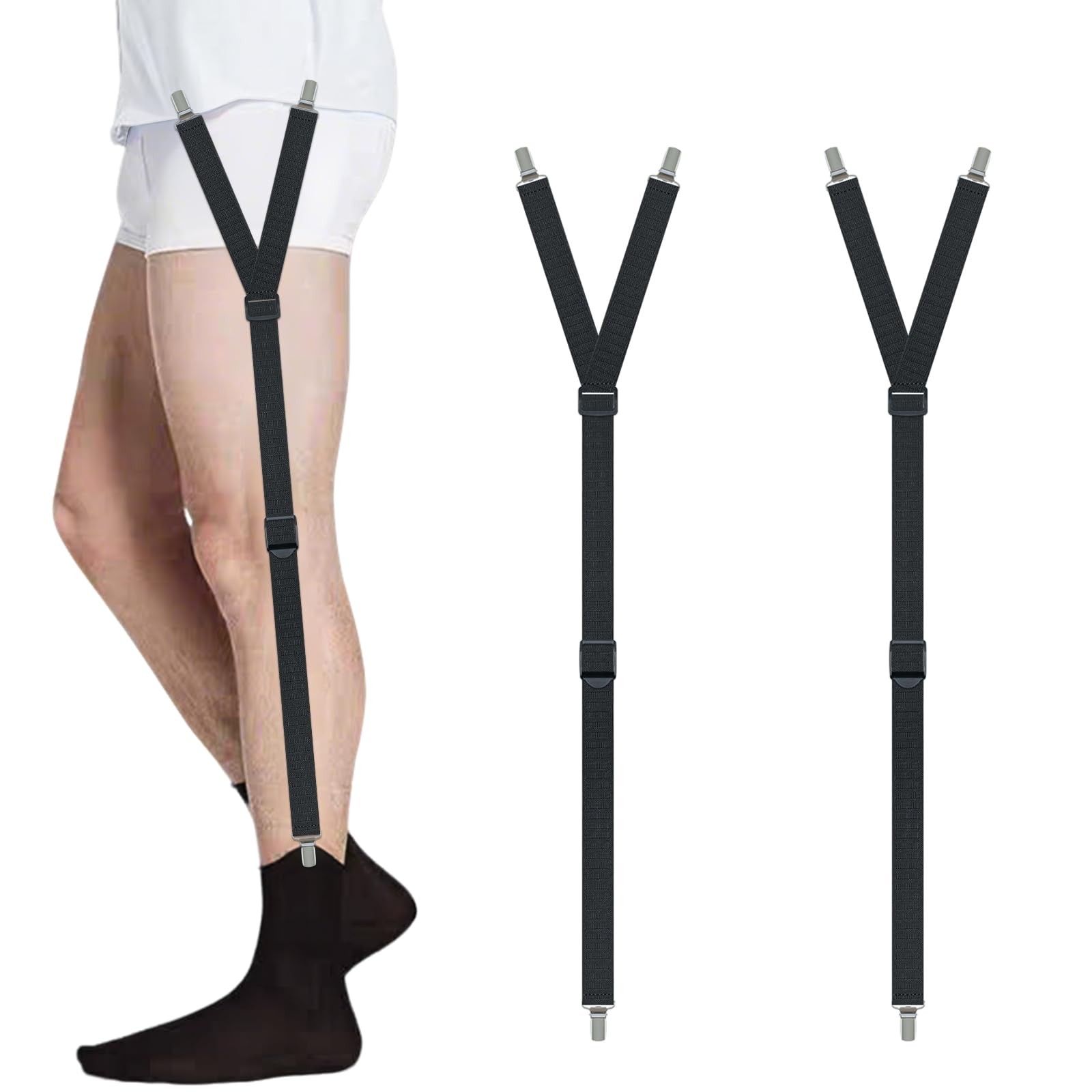 Black Shirt Stays for Men Garters with Non Slip Clips Sock