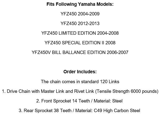 Blue Drive Chain And Sprockets Kit for Yamaha YFZ450 YFZ450V 2004-2013