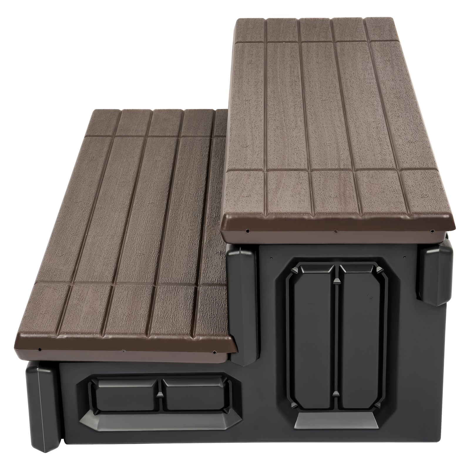 36'' Outdoor Hot Tub Steps with Storage, 2 Stairs Non-Slip Spa Steps Brown+Black