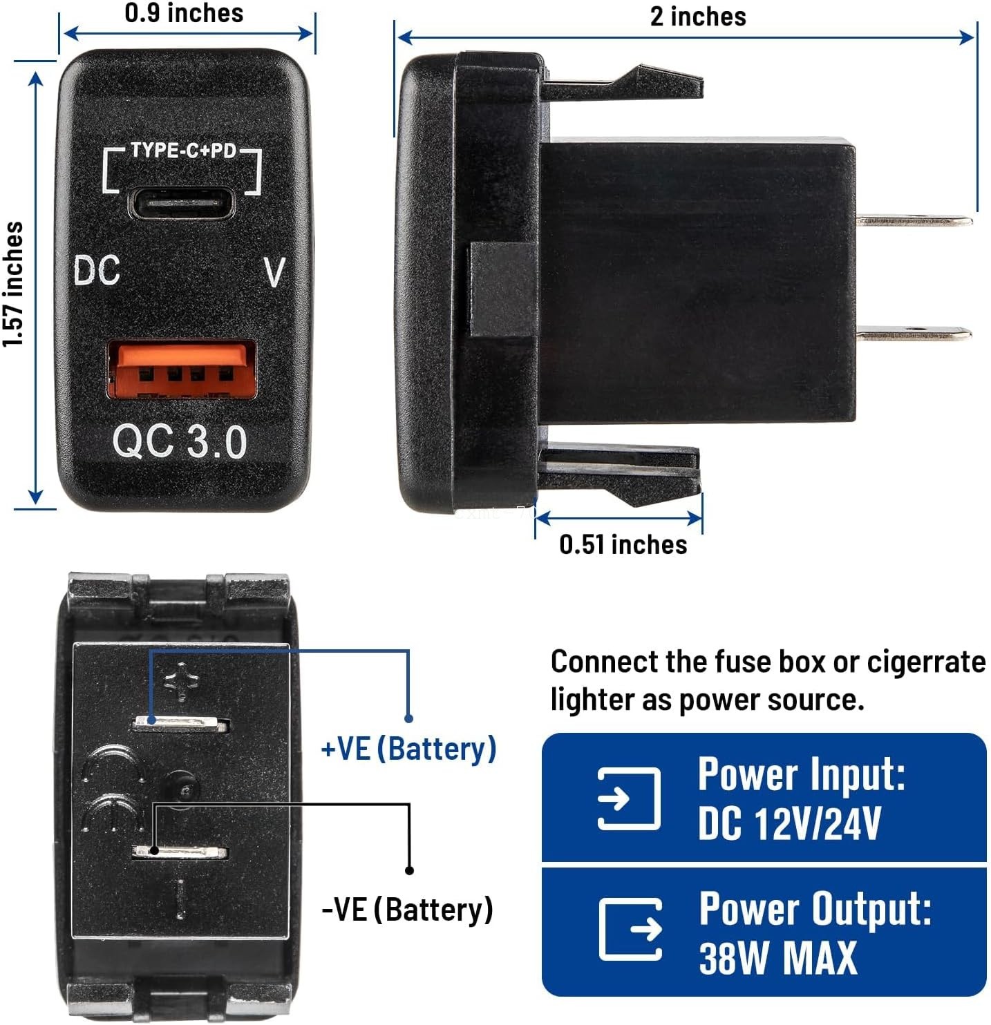 For Toyota 4Runner 2003-2009 USB C Car Charger Socket Dual Port PD3.0 QC3.0