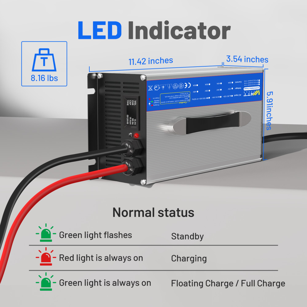 WattCycle 14.6V 60A LiFePO4 Battery Smart Charger For 12V Lithium Battery Solar