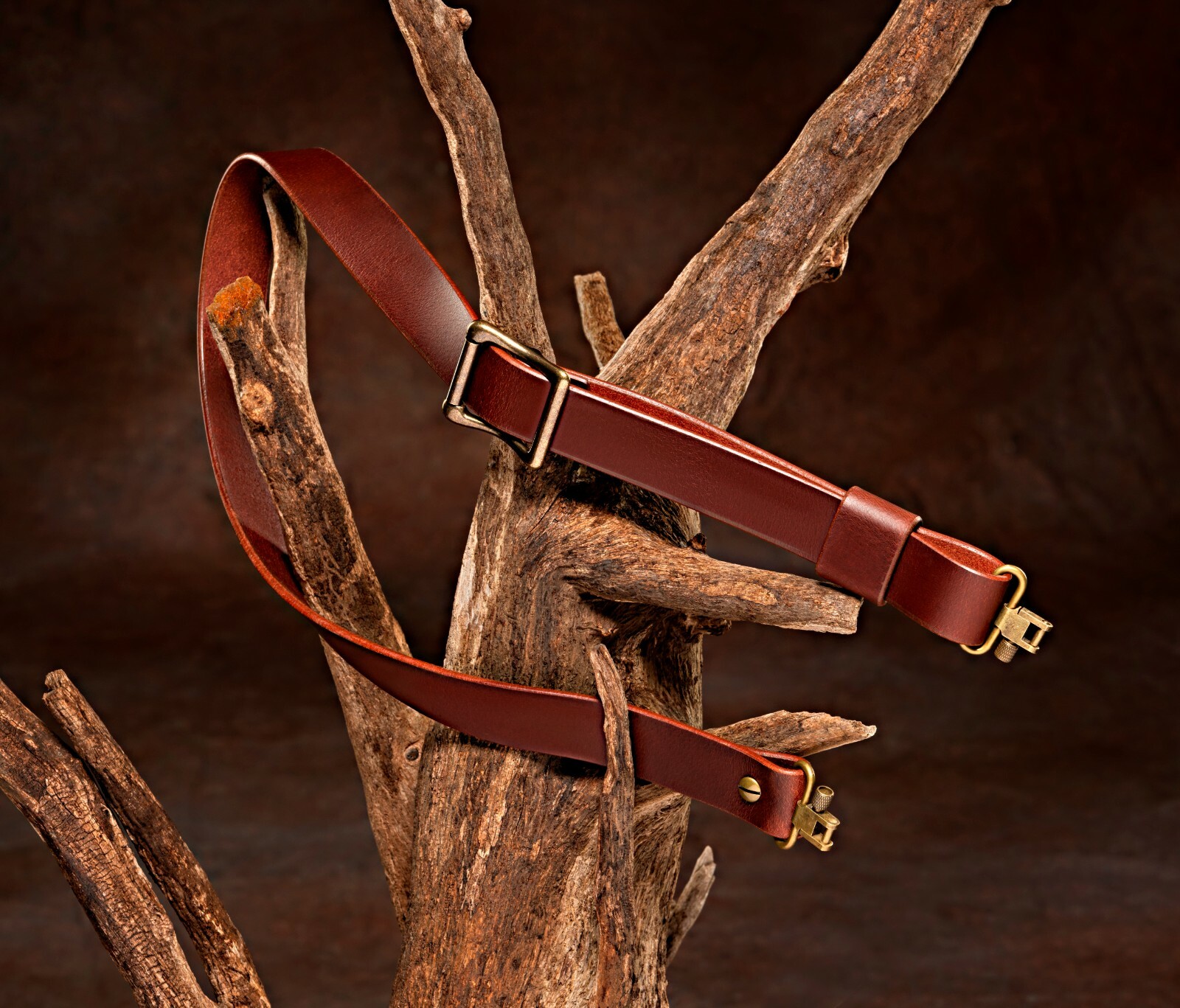 USA Brown Leather Slider Buckle Gun Sling Antique Brass Color Hardware (Model B)