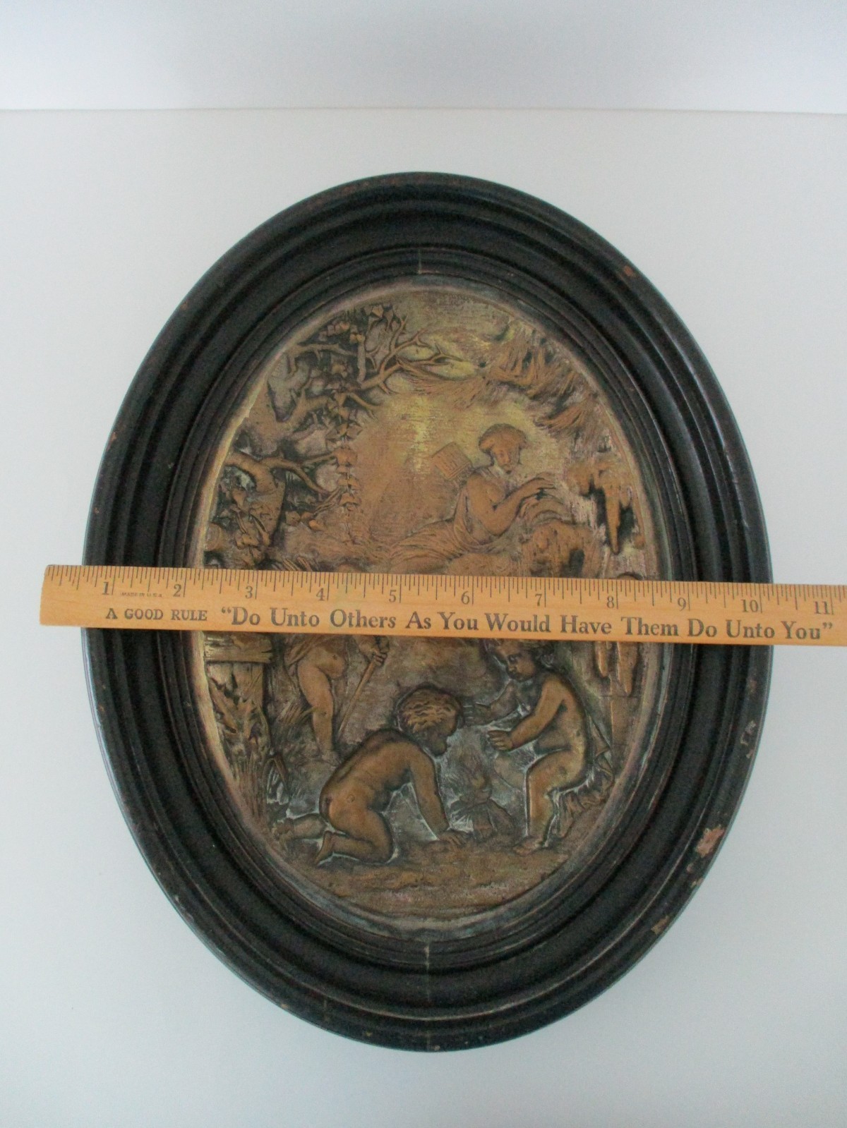 Antique, late 19th C, Neoclassical Patinated Bronze Bas Relief Plaques, Winter