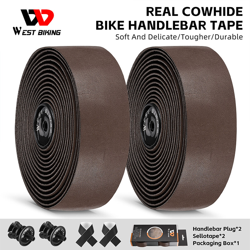 WEST BIKING Genuine Leather Bicycle Handlebar Tape Road Bike Retro Color Belt