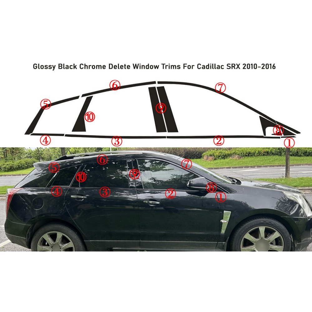 Glossy Black Chrome Delete Window Trims For Cadillac SRX 2010-2016