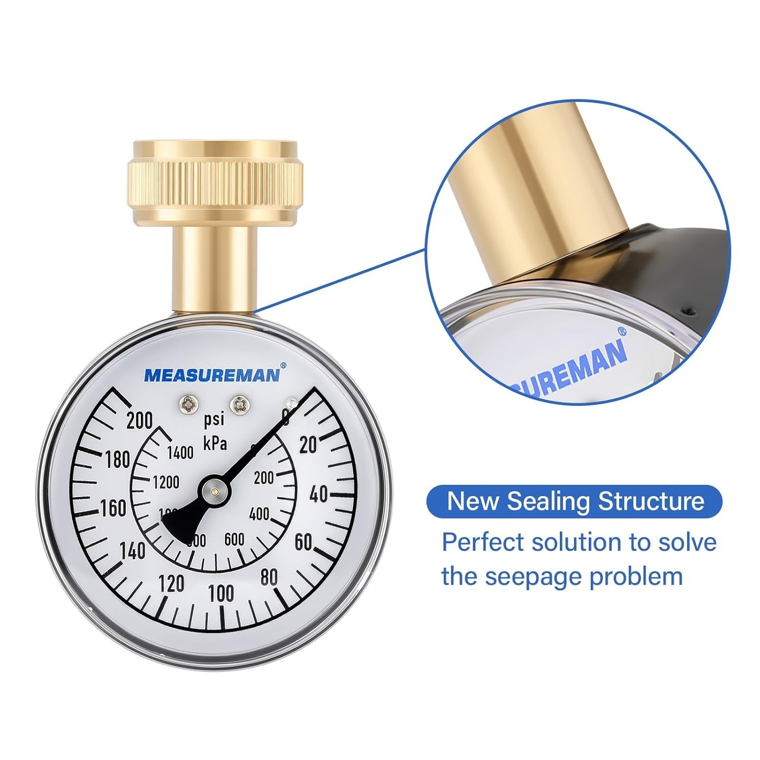 Water Pressure Gauge, 0-200 PSI Water Pressure Tester with 2-1/2 Inch Dial & ...