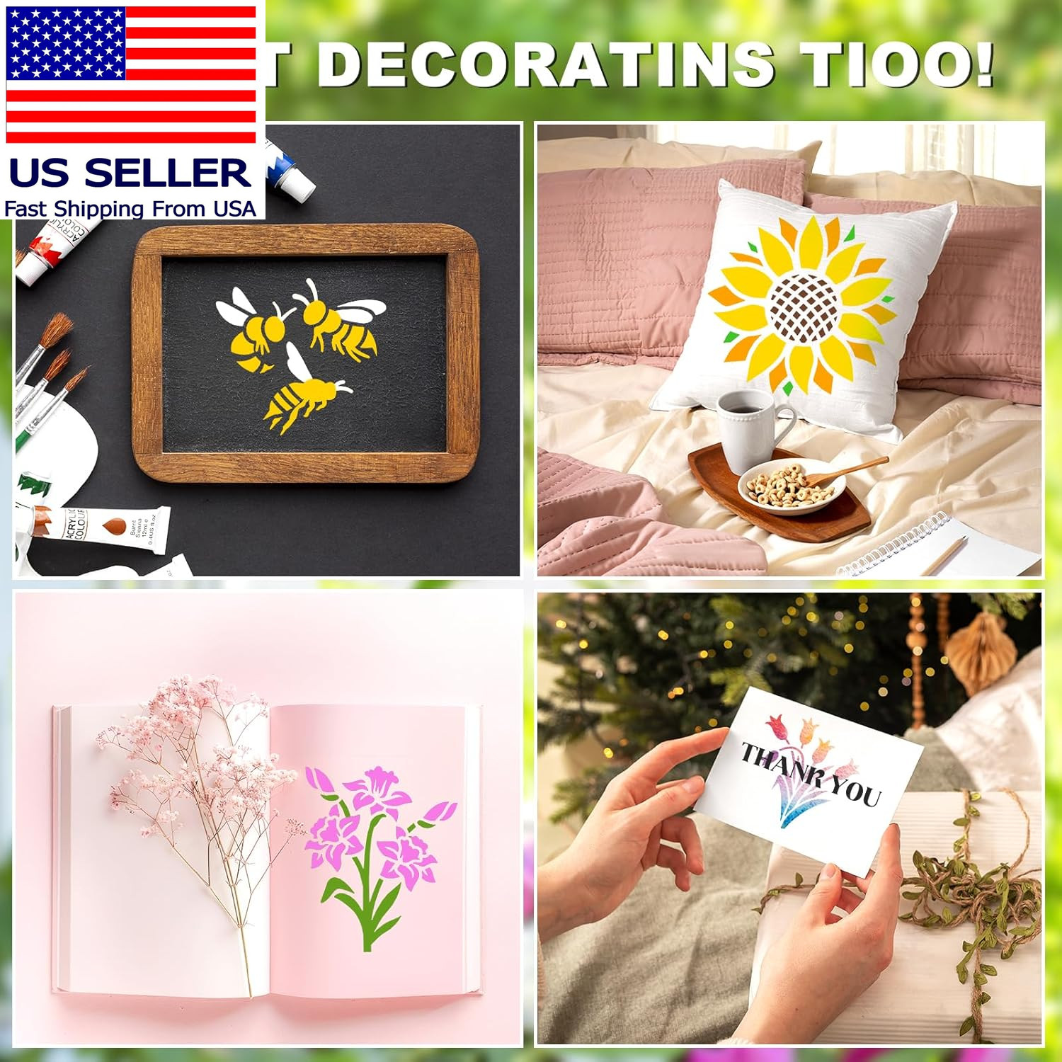 64Pcs Stencils for Painting on Wood, Reusable Stencil Crafts Drawing Templates,