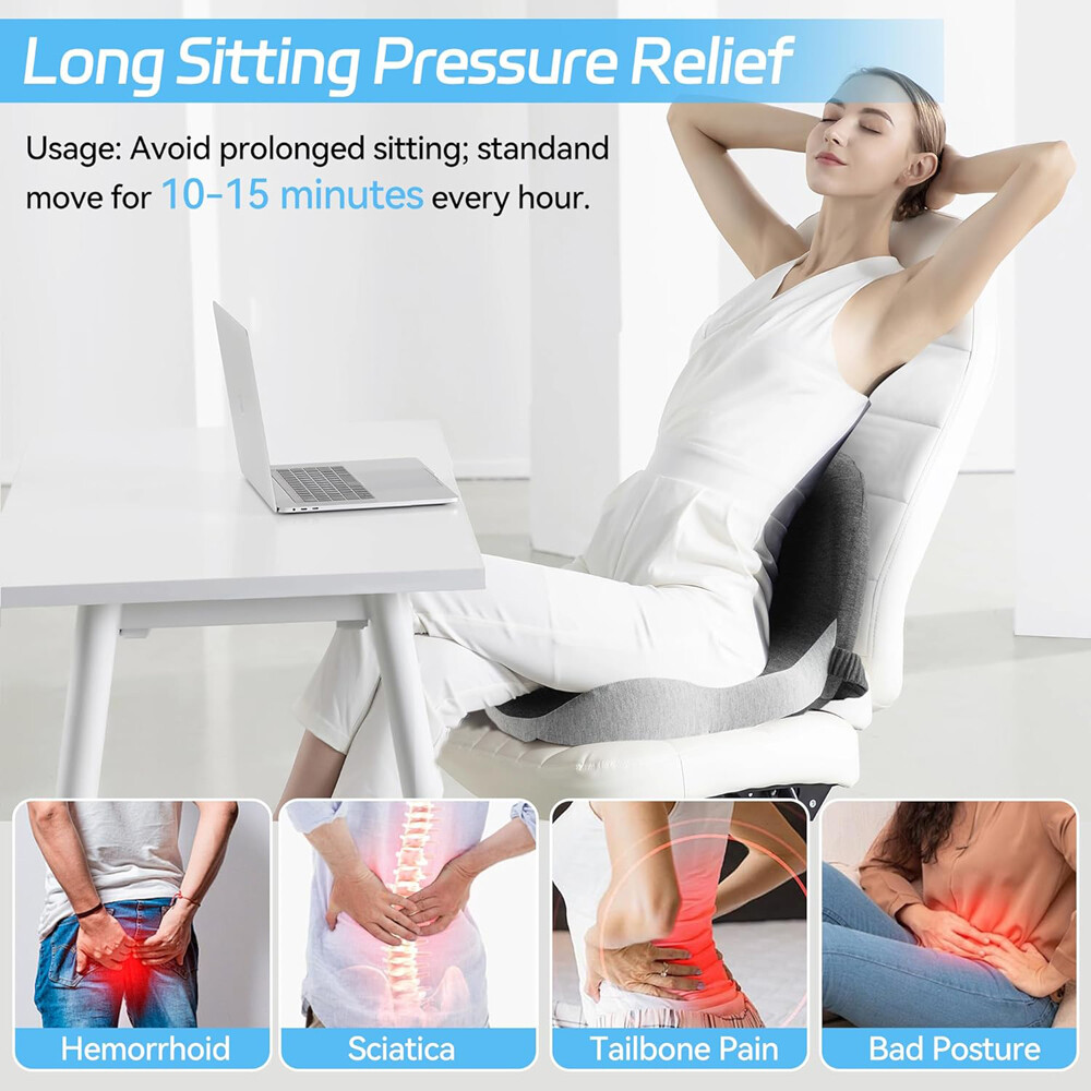 Memory Foam Seat Cushion w/Lumbar Support Pillow for Back & Sciatica Pain Relief