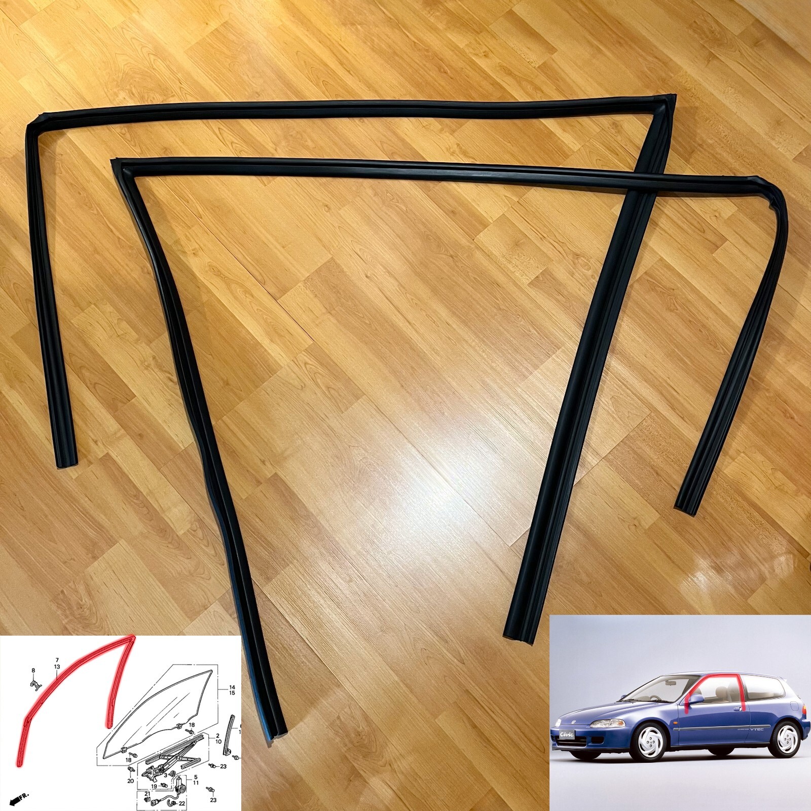 92-95 for Honda Civic EG 3D EH Hatchback EJ Coupe 2D glass run weatherstrip seal