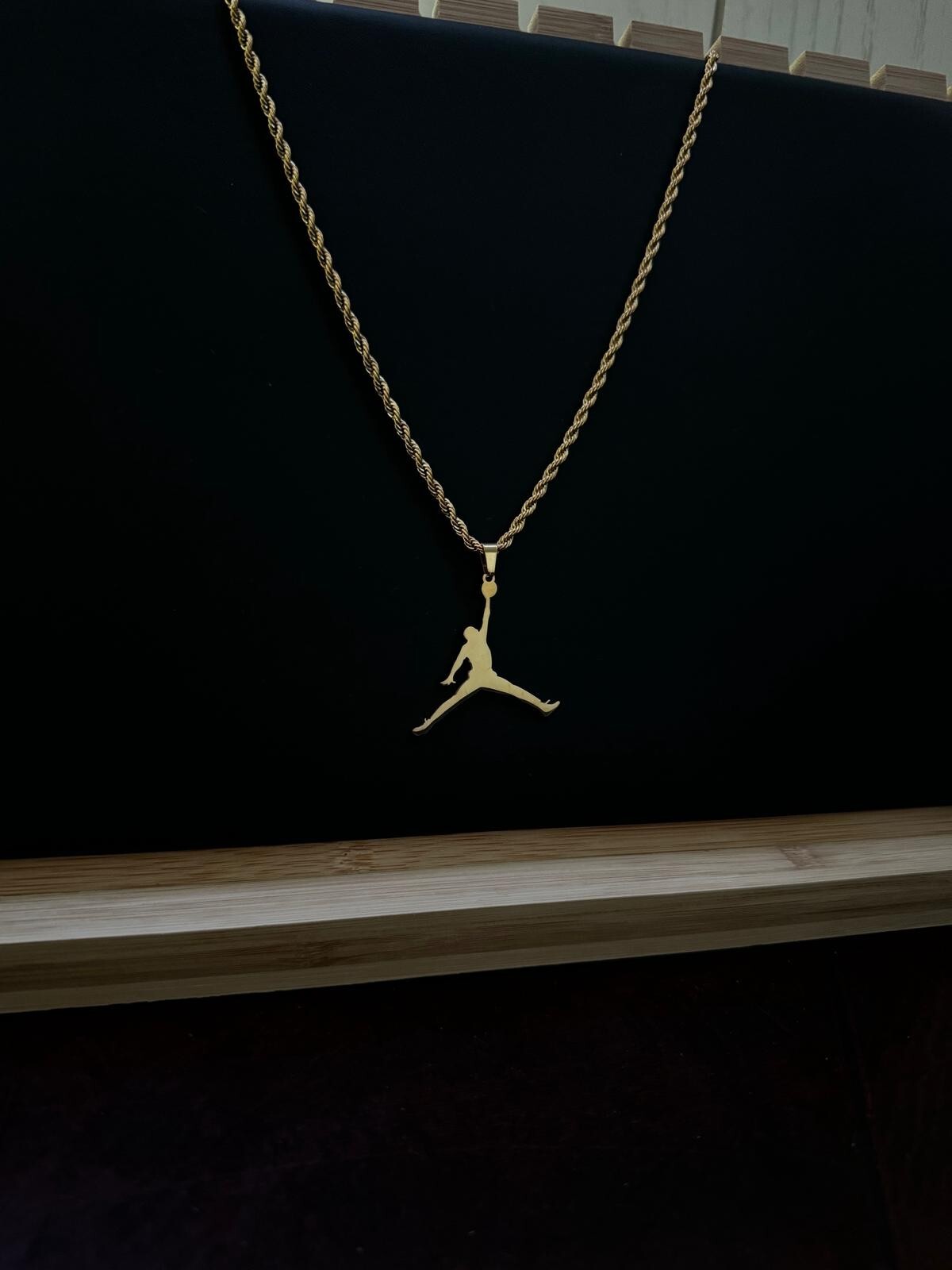 Jordan Jumpman Necklace - Gold Plated - 3mm Rope - 20" Chain - Basketball MJ