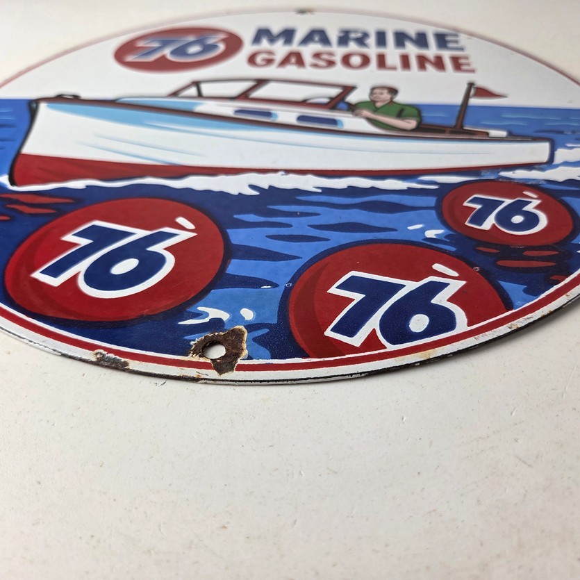 Vintage Union 76 Gasoline Sign - Porcelain Marine Gas Service Pump Sign