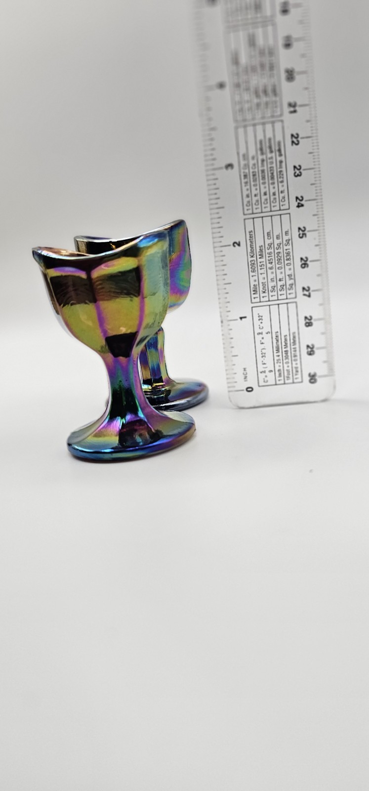 Lot 2 VTG Carnival Glass Eye Wash Cups Iridescent Optical Medical Amethyst