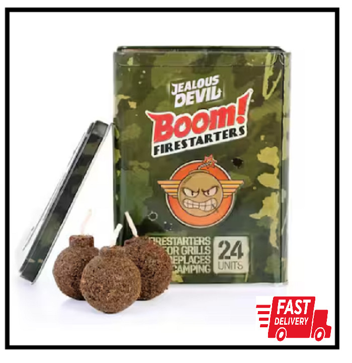 Boom Charcoal Firestarters Waterproof 20 Min Long Burn Organic 24 Pack