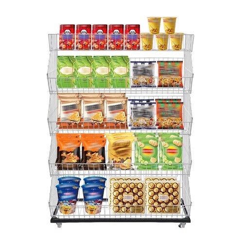 5 Tier Wire Grid Retail Display Shelf Merchandise Display Rack Stand w/4 Pulleys