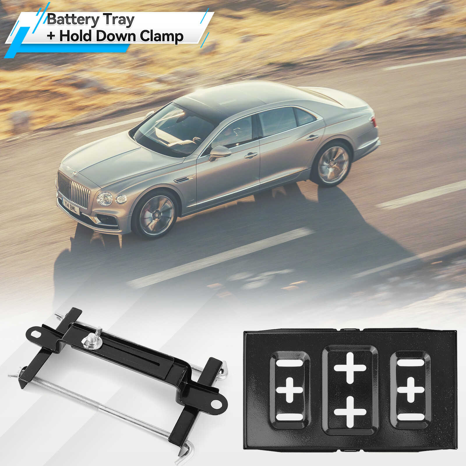 Car Adjustable Battery Tray Hold Battery Storage Holder Bracket Down Clamp Kit