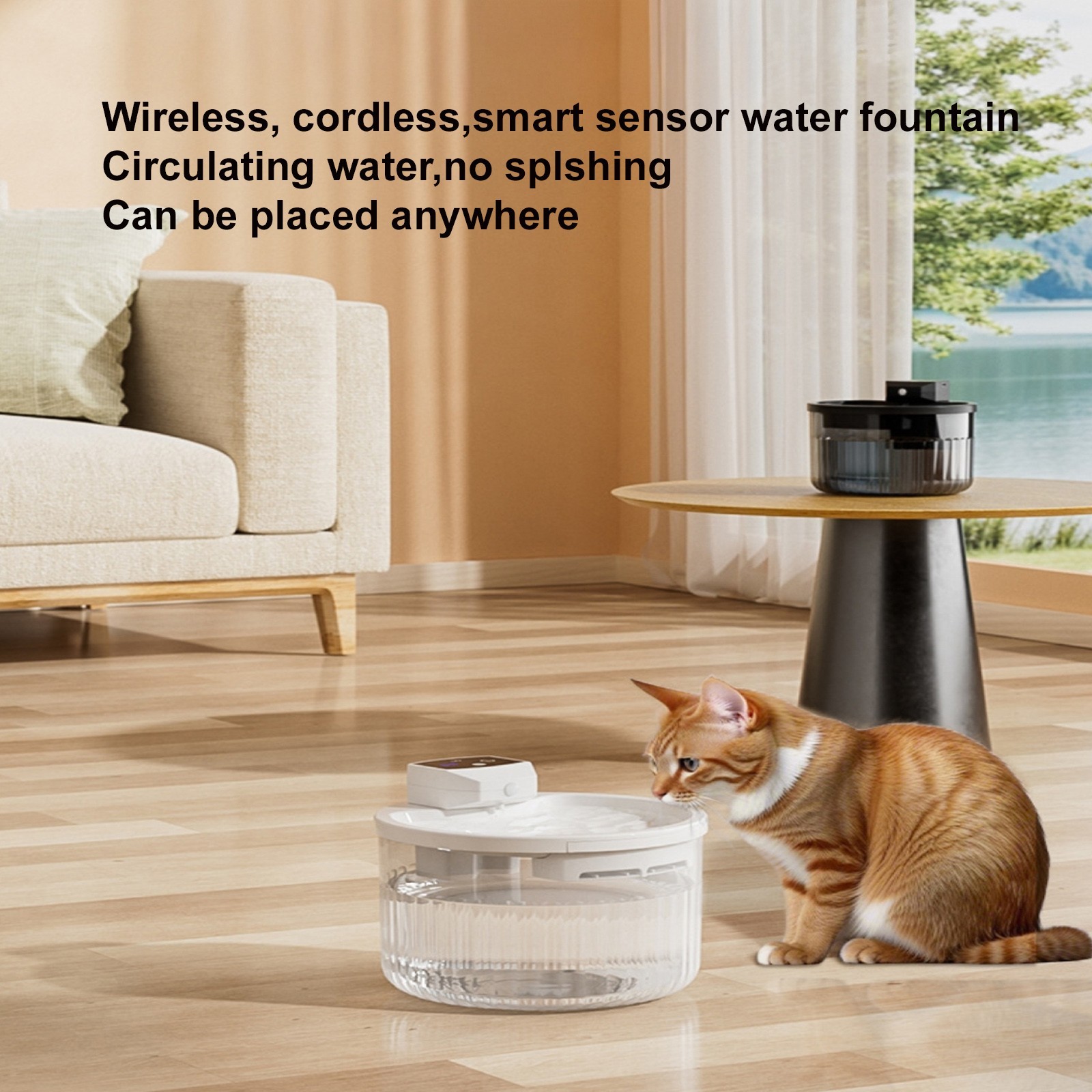 Wireless Cat Water Fountain Cordless Battery Operated Motion Senor Fountain 3.1L