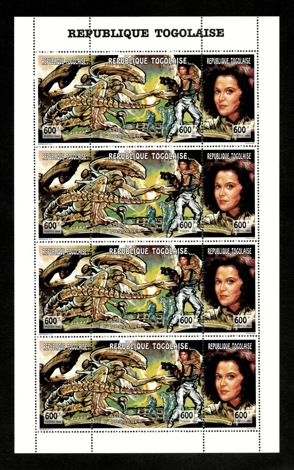Togo 1998 - Alien, The 8th Passenger - Sheet of 12 - Scott 1625 - MNH