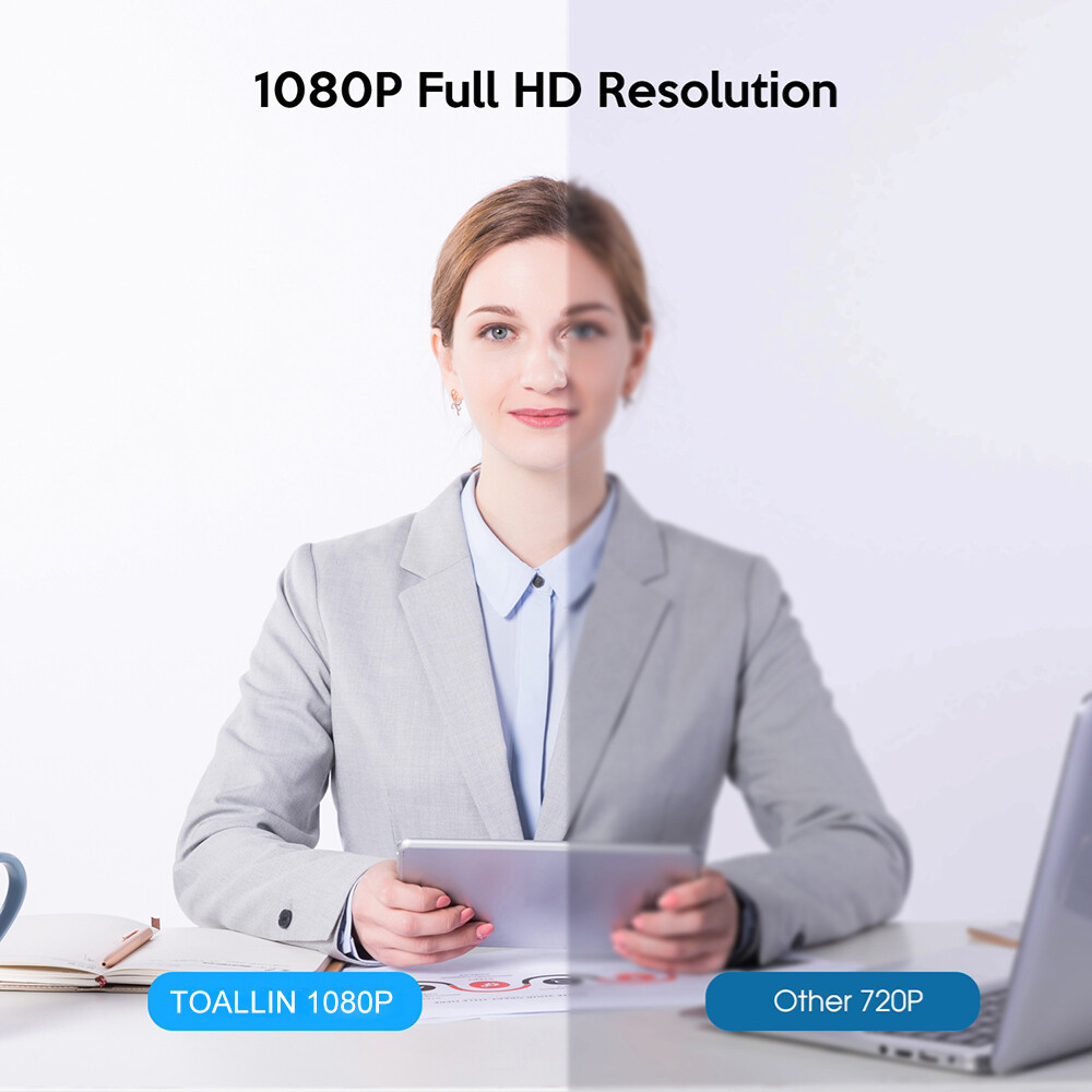 TOALLIN 1080P HD USB Webcam Windows Hello Compatible with Wide-Angle View