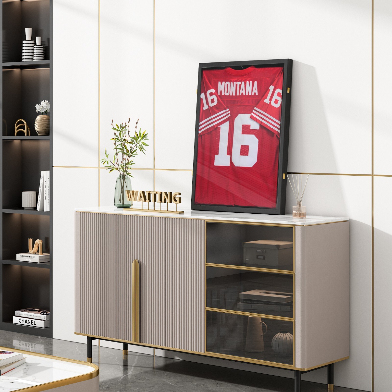 Jersey Display Case Frame Shadow Rack Box Exquisite Lockable with Hanger Wood