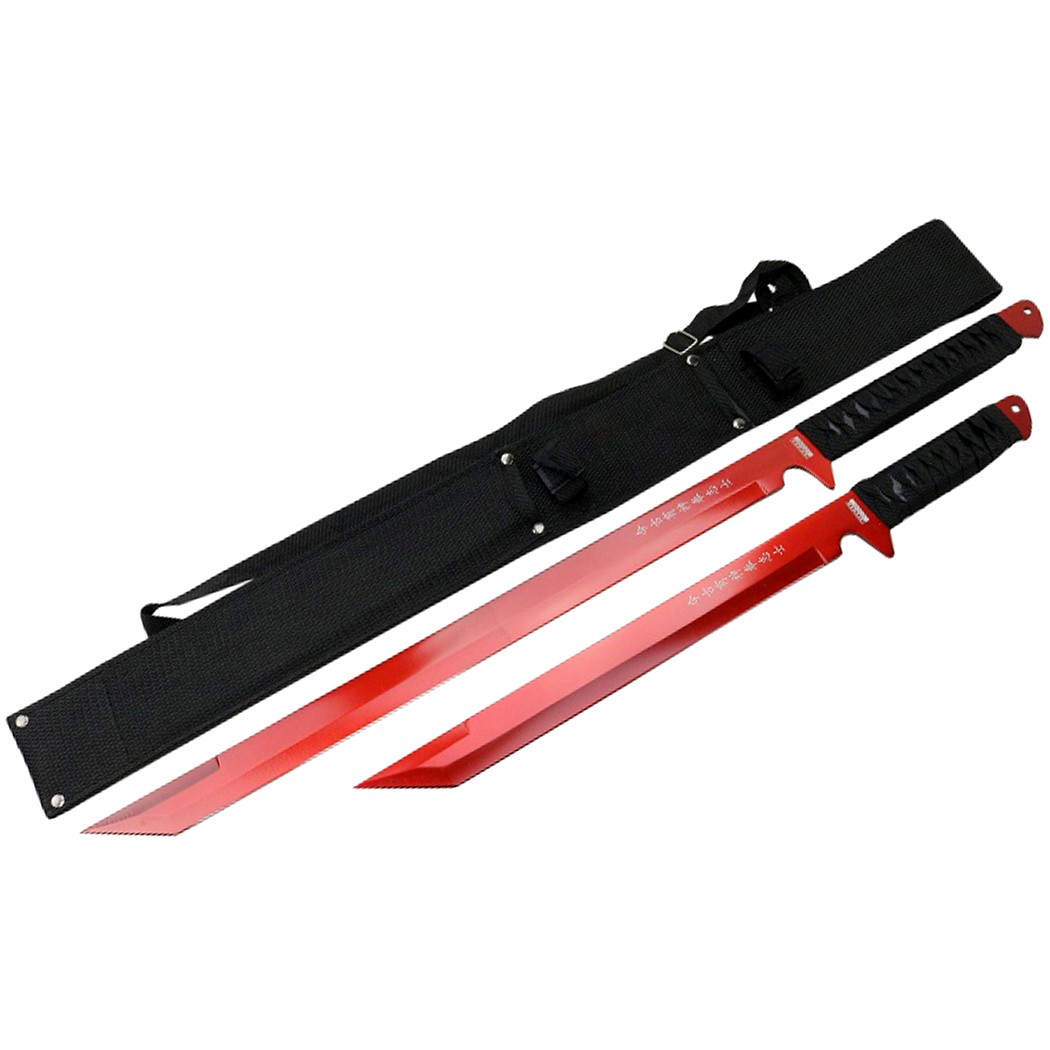 2PC SET 26'' & 18" Ninja Samurai Katana Swords Machete Full Tang Blade Red