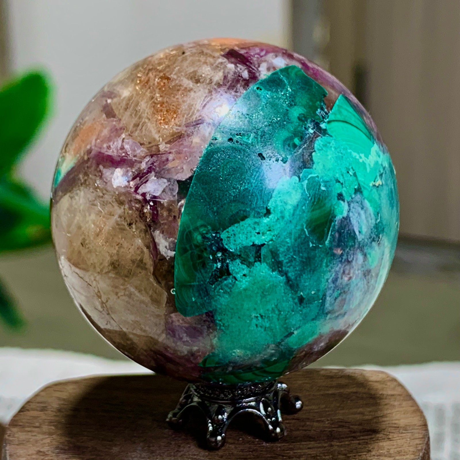 123G Newly discovered rare malachite purple mica symbiotic sphere restoration