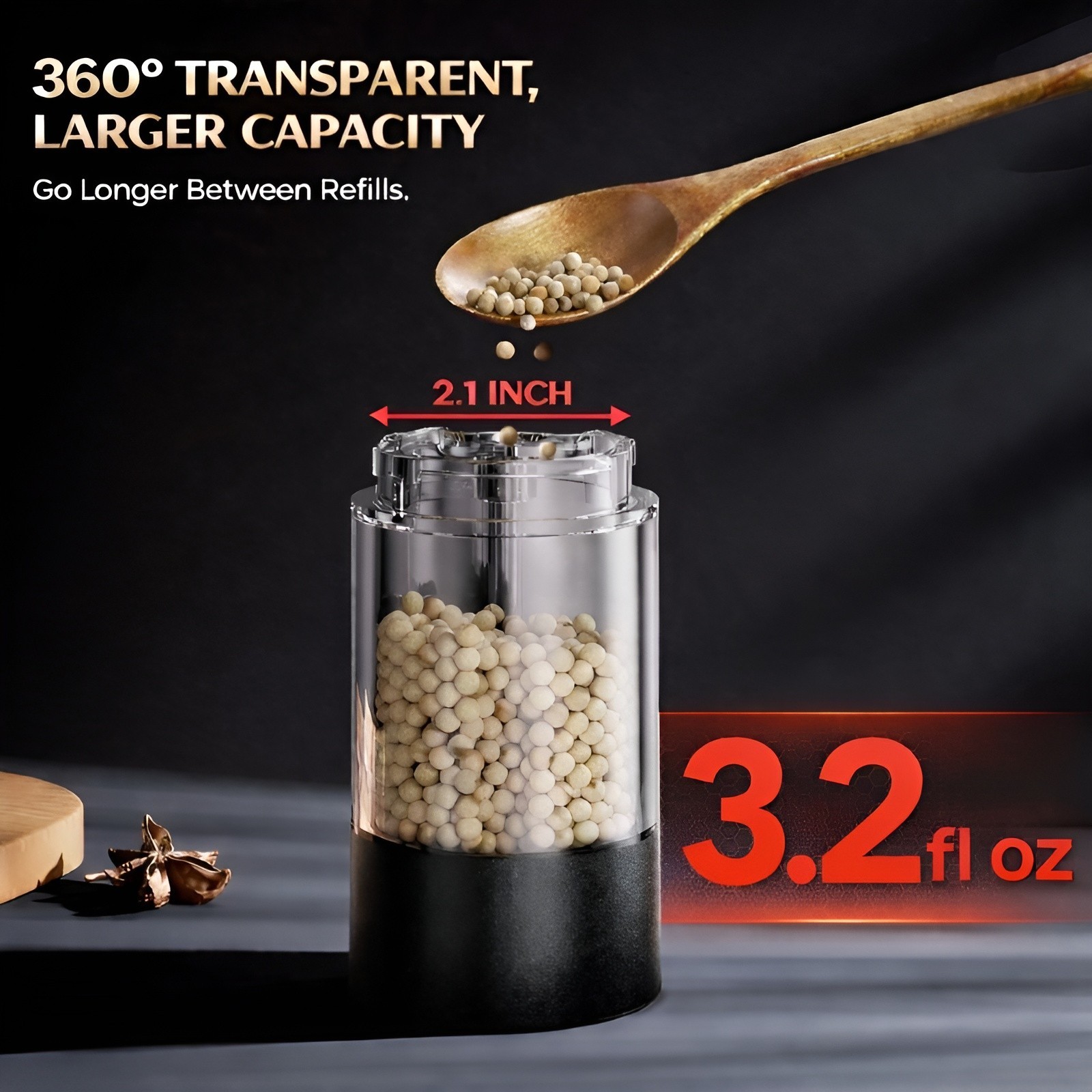 Electric Salt and Pepper Grinder Set, Automatic, Adjustable, Gift, 2 Pack