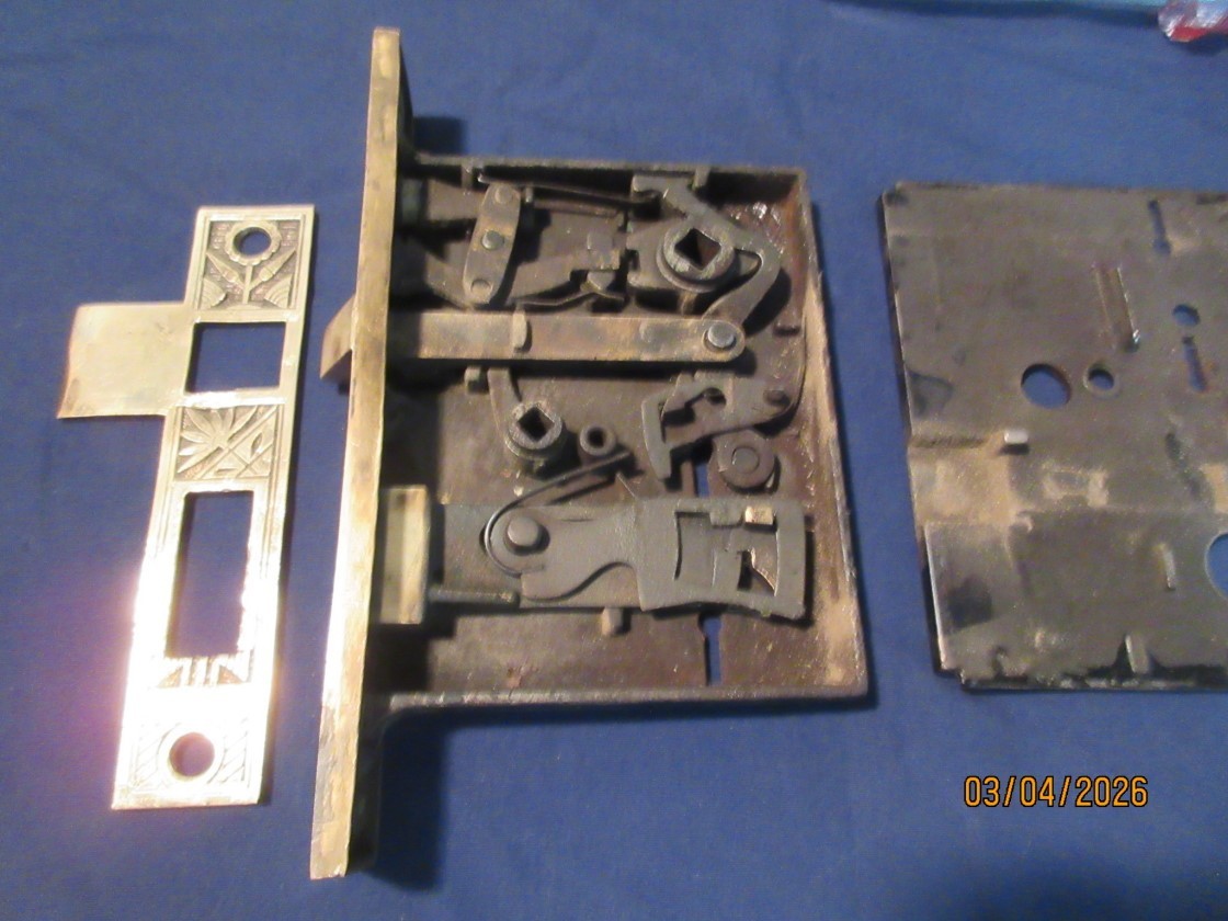 Antique Ornate Nashua Entry Mortise Lock Latch w/ Strike Plate 1885 Bronze