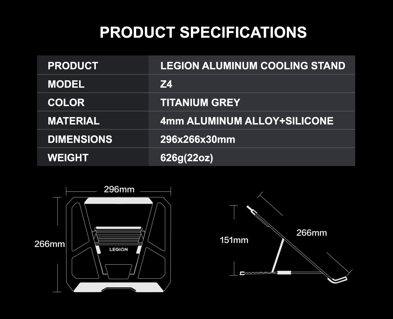 Legion/Lenovo Gaming Laptop Cooling Stand, Z4 Slim, Aluminum Alloy, Genuine 2024