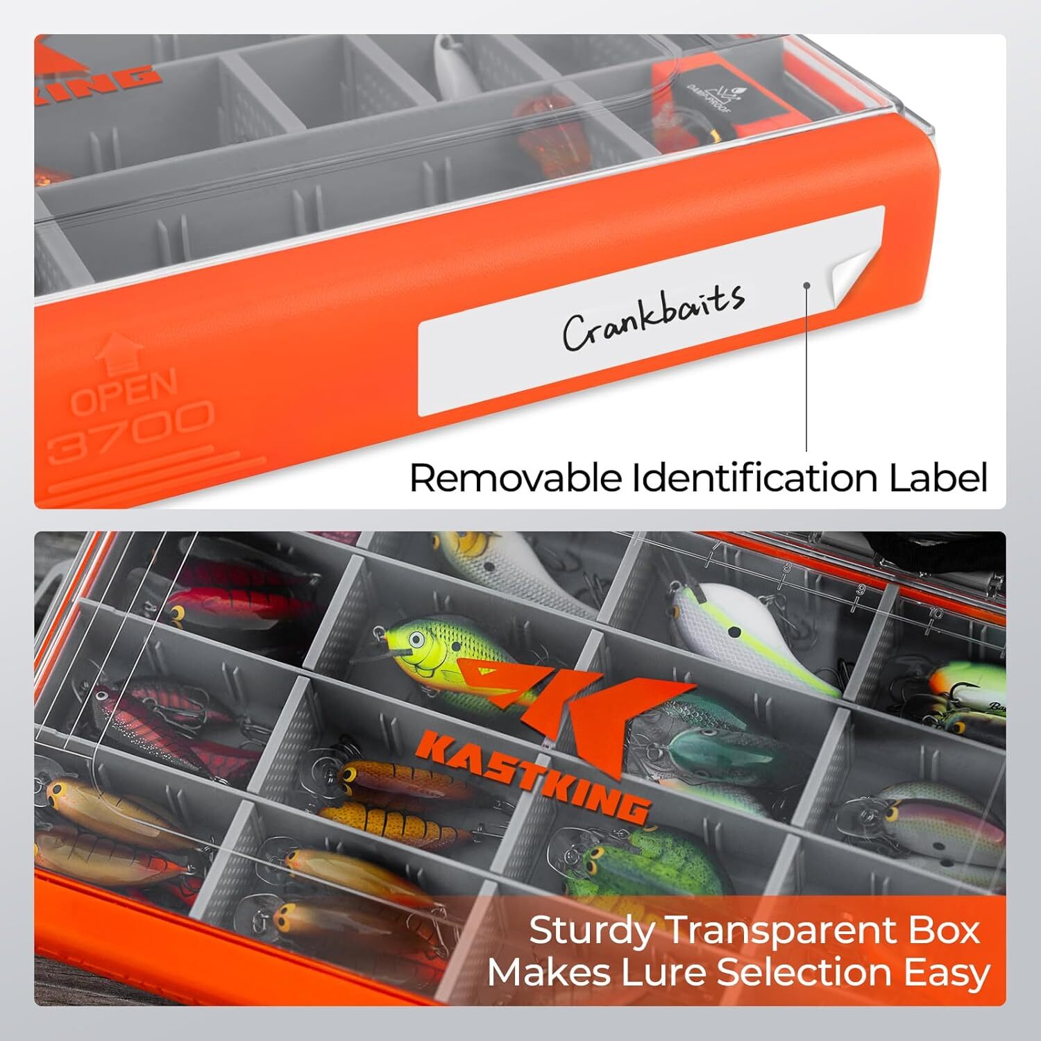 KastKing HyperSeal Waterproof Tackle Box 3600+3700 Tray W/Adjust Divider Storage