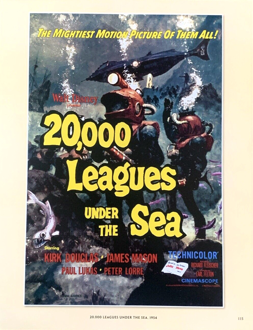 20,000 Leagues Under The Sea 1954 Movie Poster Walt Disney Presents #0021
